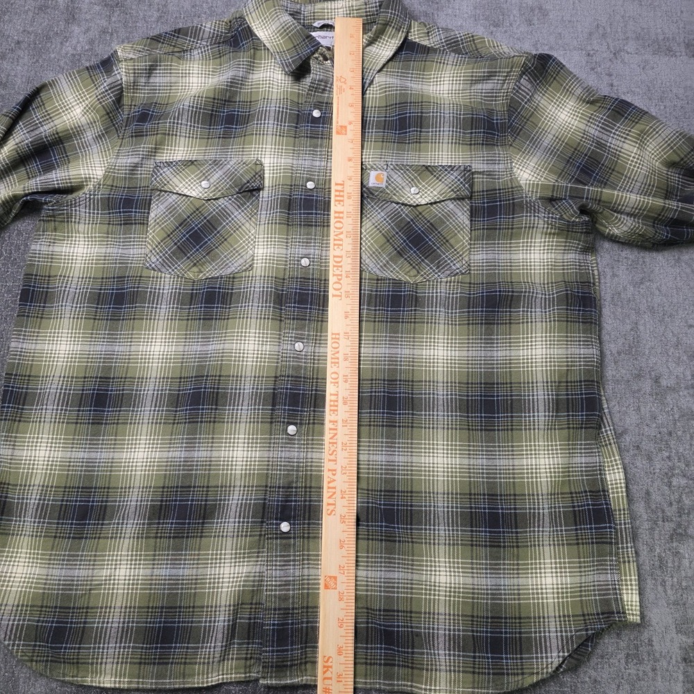 Carhartt Pearl Snap Plaid Flannel Shirt Mens XXL 2XL Green Rugged Cowboy Rodeo - Picture 4 of 10